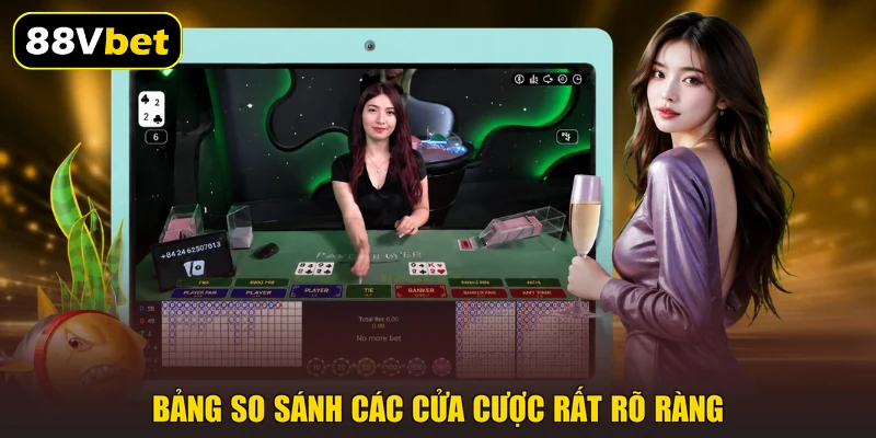 Baccarat Online - 3 Quy Tắc Đặt Vốn Hiệu Quả Ở 88VBET 3 Bảng so sánh các cửa cược rất rõ ràng